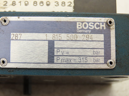 Bosch Rexroth 2 819 869 382 Pressure Valve Control Block w Relief Valve 315 Bar