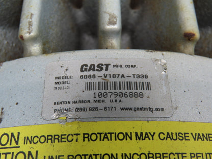Gast M3218T 6066-V107A-T339 Rotary Oil-Less Vacuum Pump 15PSI 55CFM 5Hp 230/460V
