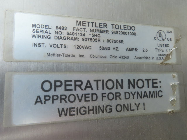 Mettler Toledo 9477/9482 Checkweigher Express Weigh Scale Conveyor 18"Belt 36"L
