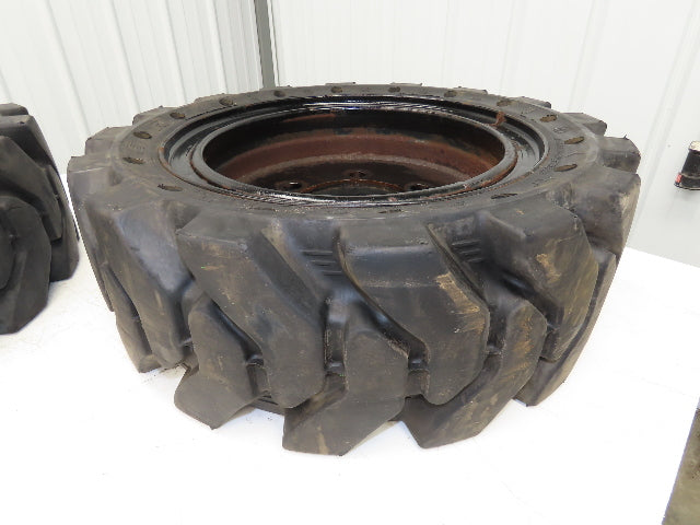 Traxter 26x9-16 Solid Rubber Skid Steer Tire 6x8.5 Rim Black Wheel  Set of 2