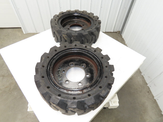 Traxter 26x9-16 Solid Rubber Skid Steer Tire 6x8.5 Rim Black Wheel  Set of 2