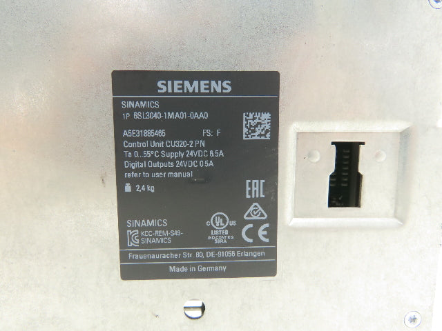 Siemens 6SL3040-1MA01-0AA0 SINAMICS Control Unit CU320-2 PN 24VDC 6.5A With CF