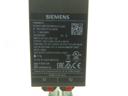 Siemens 6SL3120-2TE13-0AD0 SINAMICS S120 Double Motor Mod 600V In 400V 3Ph Out