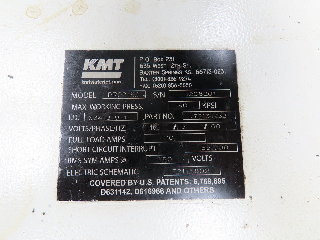 KMT 60 Streamline Pro2 Waterjet Cutting Intensifier Pump 60Hp 90000 PSI 480V 3PH