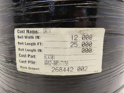12"W x 25' Rough Grip Top Rubber Conveyor Belt 2-Ply Black 25' Length 7/32"Thick