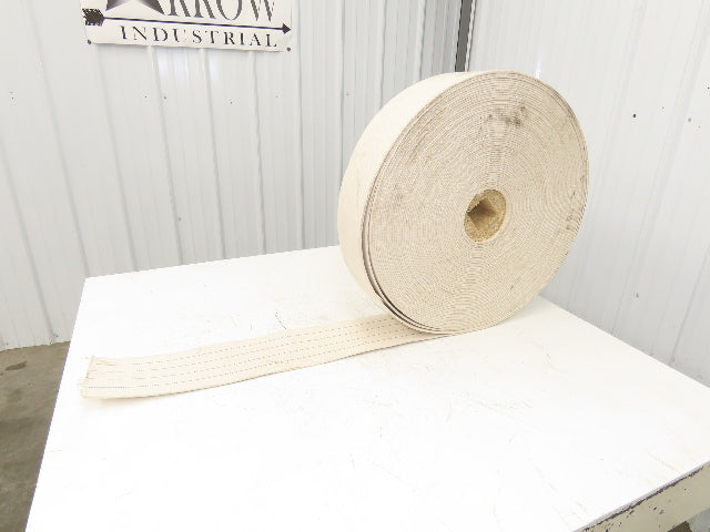 6-1/8"W x 175' Woven Cotton Fabric Conveyor Belt White 4-Ply 3/16"Thick 155mm W
