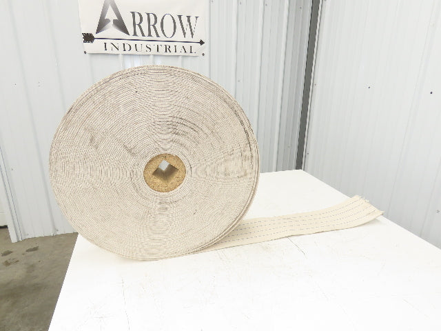 6-1/8"W x 175' Woven Cotton Fabric Conveyor Belt White 4-Ply 3/16"Thick 155mm W