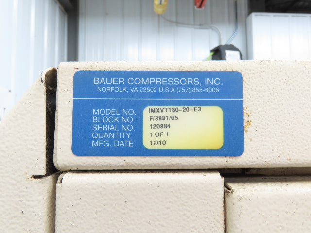 Bauer Air Compressor High Pressure 4 Stage Pump 5000PSI 20hp 11401h Scuba Fire