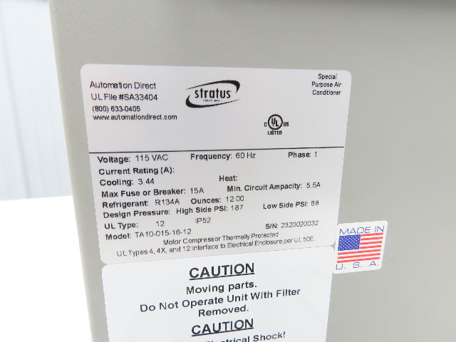 Stratus TA10-015-16-12 Enclosure AC Air Conditioner 1500 BTU 115V 1PH R134a