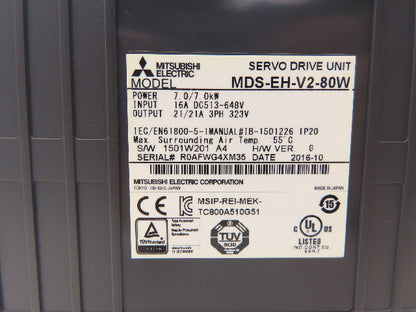 Mitsubishi MDS-EH-V2-80W 2-Axis Servo Drive 7kW 648VAC In 323VAC 3PH 21A Out