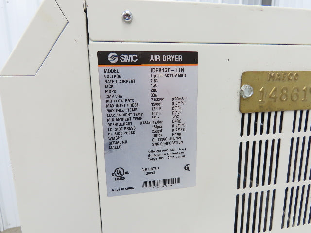 SMC IDFB15E-11N Refrigerated Compressed Air Dryer 71-86 SCFM 115V 1PH