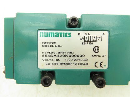 Numatics 554SA400K000030 Pneumatic Solenoid Valve 150psi 120V 5/2-pos