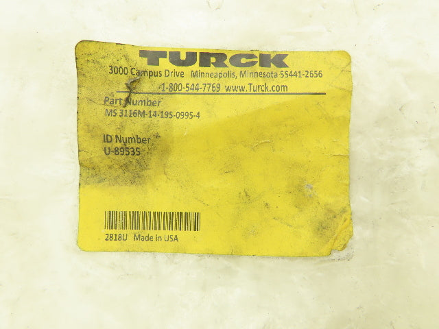 Turck MS3116M-14-19S-0995-4 Cordset Mil-Spec 3.25mm Fem Straight 20 Wire 13'