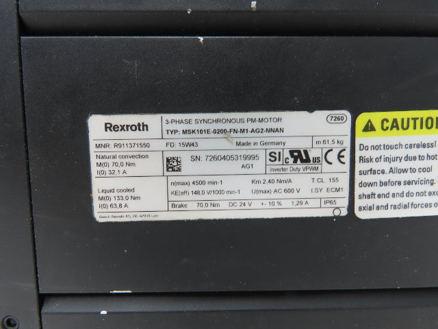 Rexroth MSK101E-0200-FN-M1-AG2-NNAN Servo Motor 600V 3PH with Roba-Topstop Brake