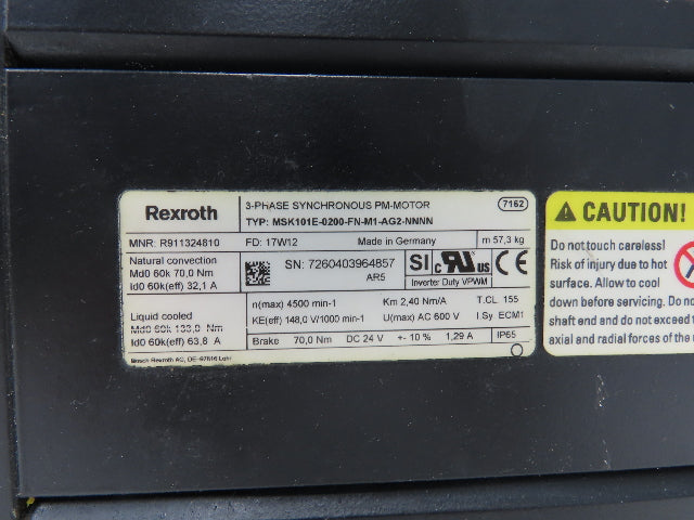 Rexroth MSK101E-0200-FN-M1-AG2-NNNN Servo Motor 600V 3PH with Roba-Topstop Brake