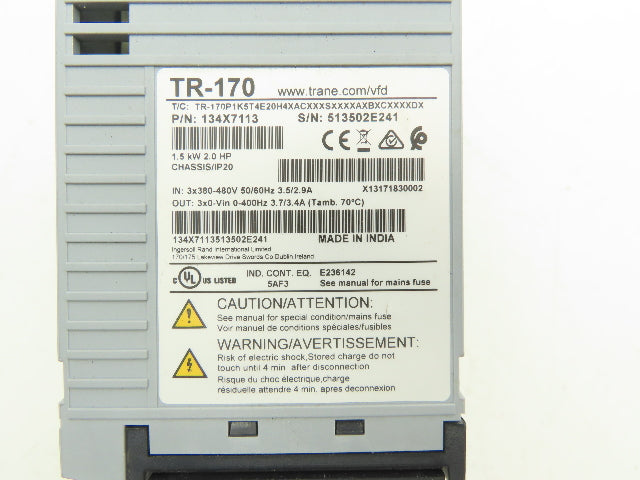 Trane TR-170 AC Drive Variable Speed VFD 2Hp 480V 3PH 134X7113