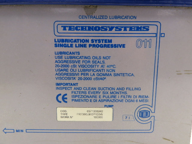 Technosystems 011 Lubrication System Single Line XS 56 B2 230/460 3 Ph