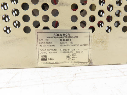 Sola 63-23-230-8 Constant Voltage Transformer 3kVA 120-480V Hi 120/208/240V Low