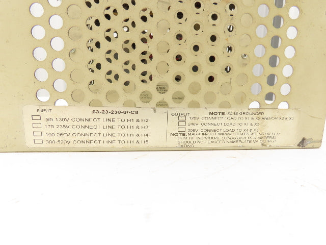 Sola 63-23-230-8 Constant Voltage Transformer 3kVA 120-480V Hi 120/208/240V Low