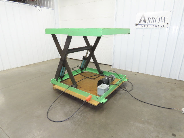 Custom Hydraulic Scissor Lift Table 2500lb 55"x51" Top 35" Travel 480V 3Ph