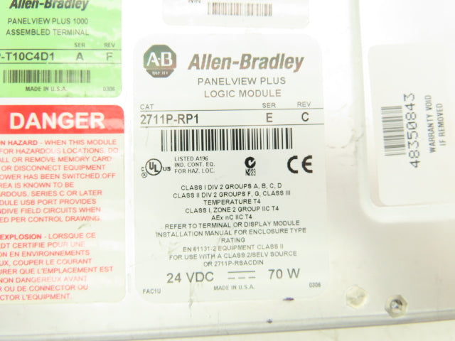 Allen Bradley 2711P-RP1 PanelView Plus Logic Module Ser E Rev C 24VDC