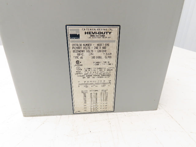 Sola Hevi-Duty Stepdown Power Transformer 7.5kVA 240x480V Hi 120/240V Low 1Ph