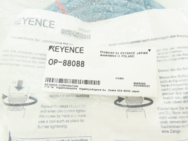 Keyence OP-88088 Ethernet Cable M12 X-Coded 4 Pin RJ45 Connector 10m Long