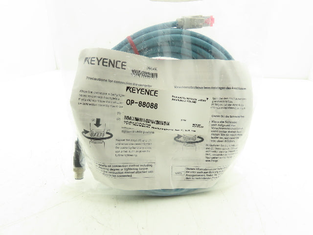 Keyence OP-88088 Ethernet Cable M12 X-Coded 4 Pin RJ45 Connector 10m Long