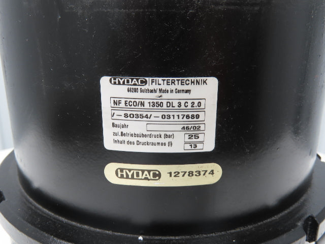 Hydac NF ECO/N 1350 DL 3 C 2.0/-SO354 Inline Hydraulic Filter 25bar Low Pressure