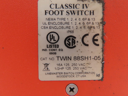 Linemaster Twin 88SH1-05 Footswitch Foot Pedal Dual Switch Control Momentary
