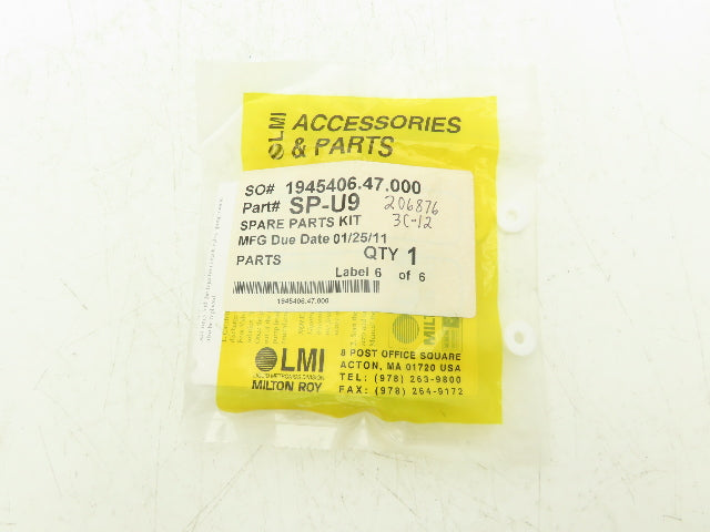 LMI SP-U9 Chemical Metering Pump Rebuild Parts Kit For Liquid End