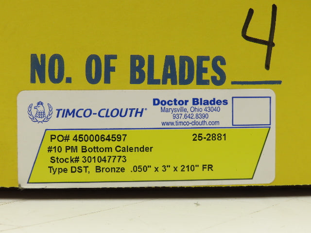 Timco-Clouth Bronze Doctor Blade .050"x 3"x 210"L Bottom Calender PM10  Box of 4