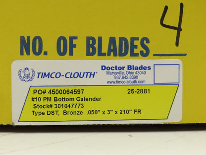 Timco-Clouth Bronze Doctor Blade .050"x 3"x 210"L Bottom Calender PM10  Box of 4