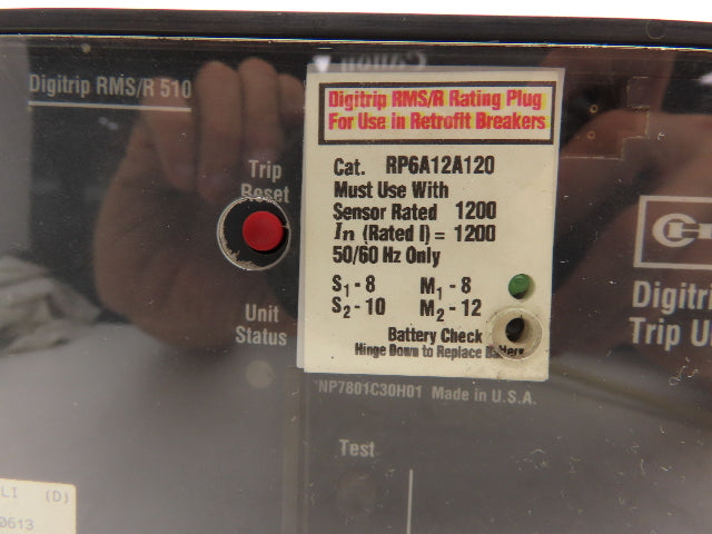 Cutler Hammer RP6A12A120 Digitrip Air AC Circuit Breaker RMS/R 510 Trip 600VAC