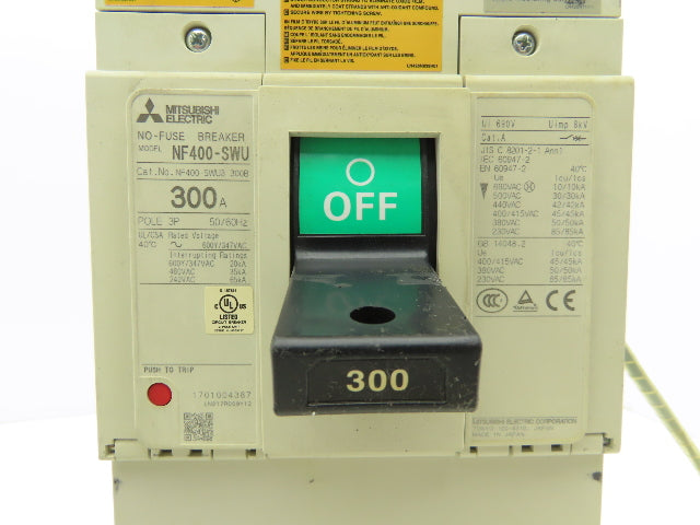 Mitsubishi NF400-SWU3 300B Molded Case Circuit Breaker 300A 3Pole 690VAC/250VDC