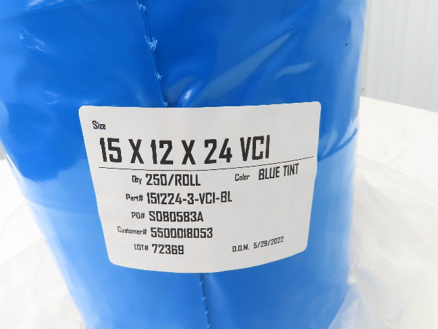 Nagel & Shippers Blue Poly Bags Vapor Corrosion Inhibitor 15x12x24x.003" 250 ct