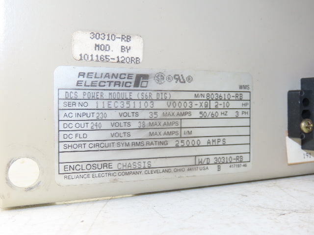 Reliance Electric 803610-RB DC Power Supply Module Drive 230VAC In 240VDC Out