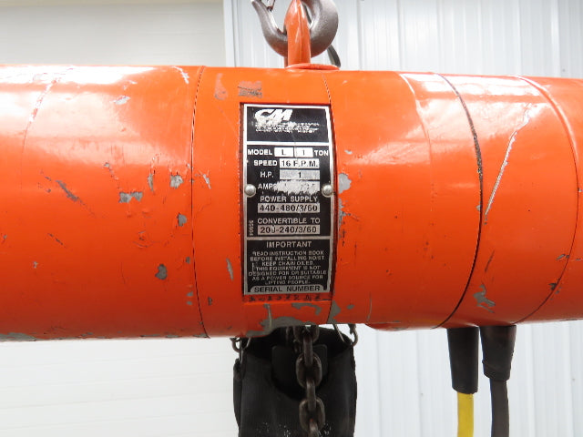 CM Lodestar Model L 1 Ton 2000lb Electric Chain Hoist 21' Lift 16 FPM 3PH 480V