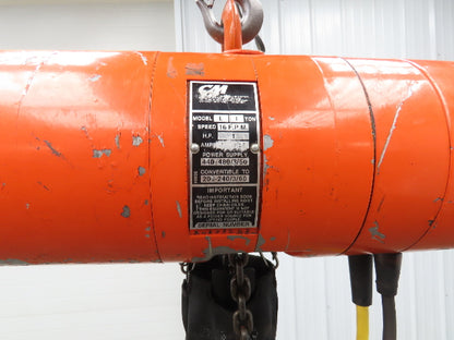 CM Lodestar Model L 1 Ton 2000lb Electric Chain Hoist 21' Lift 16 FPM 3PH 480V