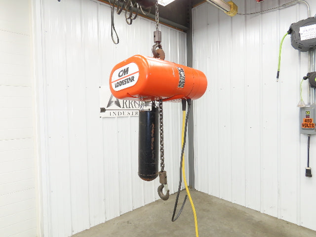 CM Lodestar Model L 1 Ton 2000lb Electric Chain Hoist 20' Lift 16 FPM 480V 3PH