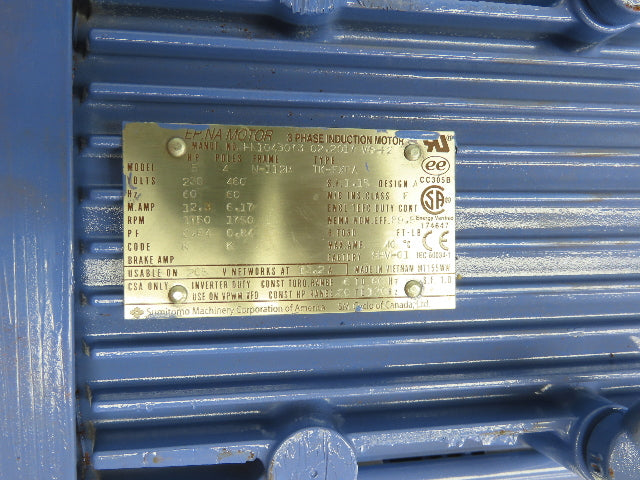 Sumitomo CHHM5-6190DAYB-EP-231 Gearmotor 231:1 Ratio 7.5rpm 5Hp 230/460V 3PH
