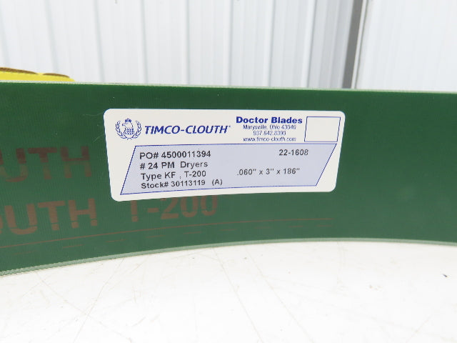 Timco Clouth Type KF T-200 Green Doctor Blade .060"x 3"x 186"L Print Press