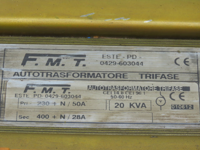 FMT Step Up Transformer 20kVA 230V Primary 400V Secondary