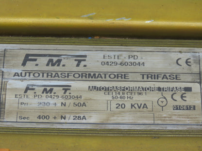 FMT Step Up Transformer 20kVA 230V Primary 400V Secondary