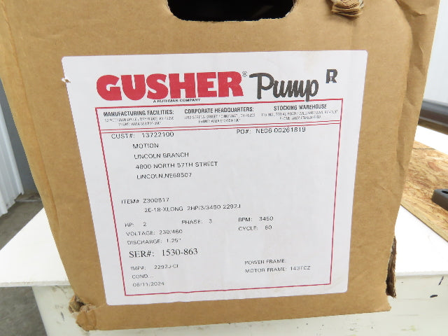 Gusher 2E-18-XLONG Vertical Immersion Coolant Pump 2Hp 230/460V 1.25"NPT