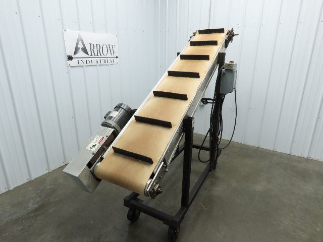 16"W x 85"L Portable Incline Conveyor 14.6"W Cleated Belt 230/460V 3PH 50FPM