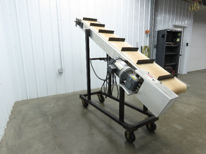 16"W x 85"L Portable Incline Conveyor 14.6"W Cleated Belt 230/460V 3PH 50FPM