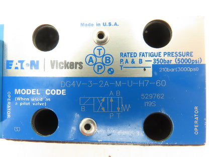 Vickers DG4V-3-2A-M-U-H7-60 Directional Valve w/4-Port D03 Hydraulic Manifold