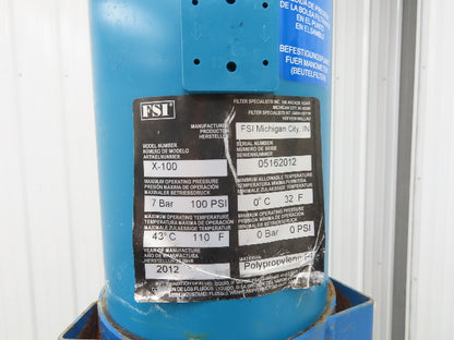 FSI X-100 Plastic Polypropylene Basket Strainer X01 #1 Bag Filter 2"NPT 100psi
