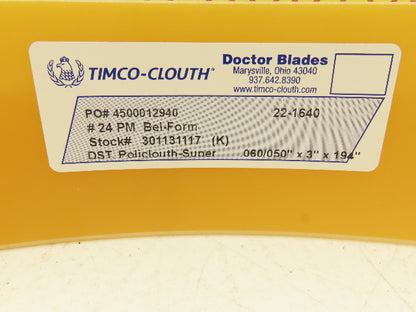 Timco Clouth DST Policlouth-Super Doctor Blade .060/.050"x 3"x 194" Print Press
